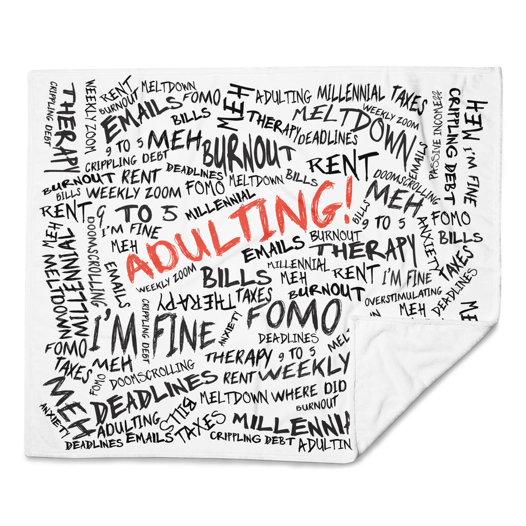 “ADULTING! Meltdown” Throw Blanket – Emo 2000s Inspired Home Decor